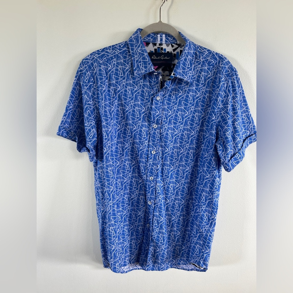 Robert Graham Blue and White Abstract Men's Shirt large